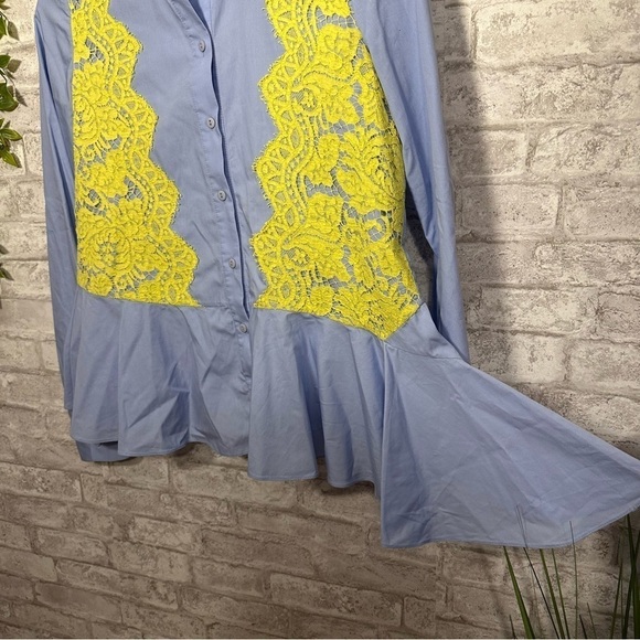 𝅺PREEN by Thornton Bregazzi‎ Peplum Blouse Women’s Extra Small Yellow Blue Lace - Picture 3 of 7